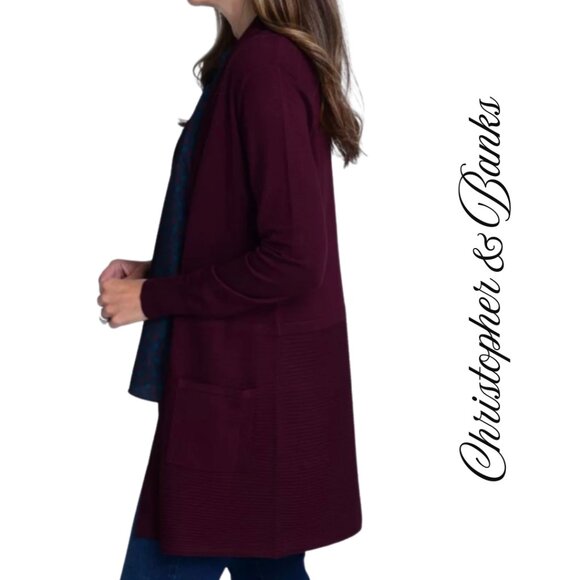 NWT Christopher & Banks Burgundy Fine Knit Cardigan - Picture 2 of 7